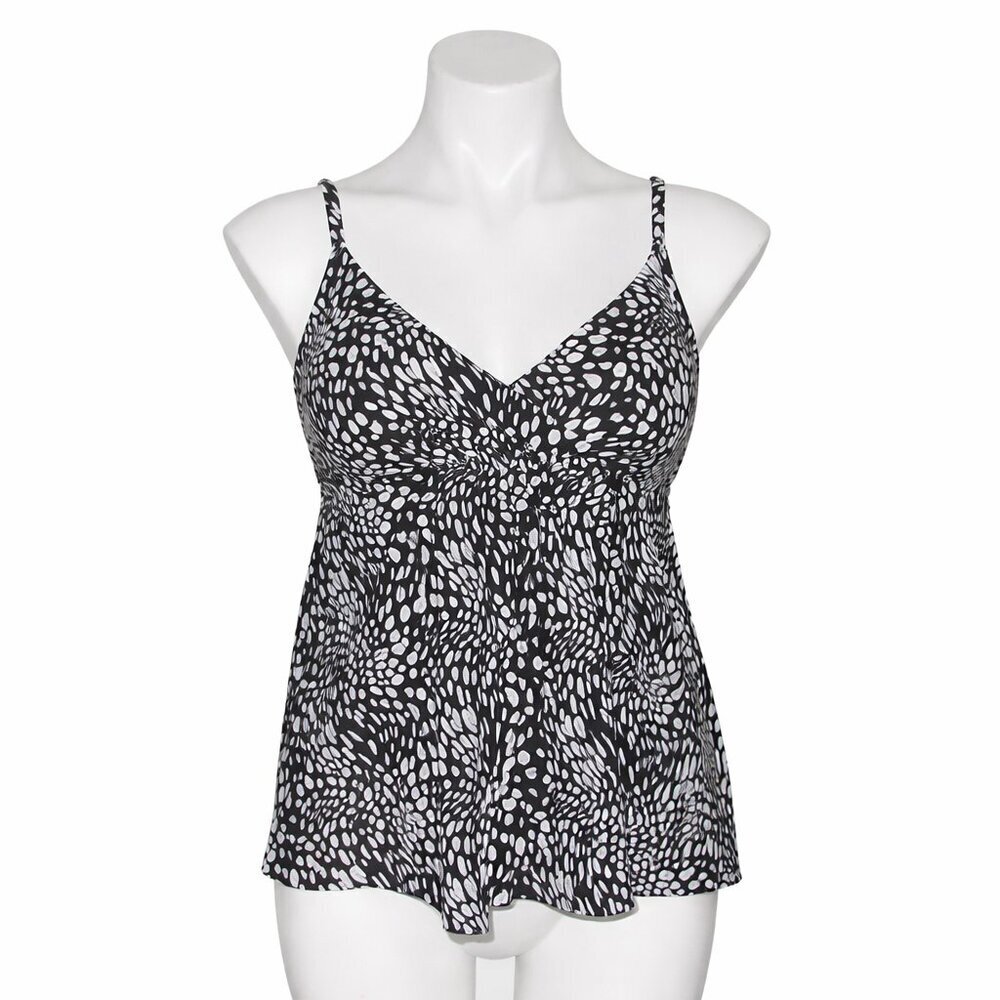 Kona Sol Abstract Dot Swirl Tankini Top M (8‑10) – Black & White • Resort Chic